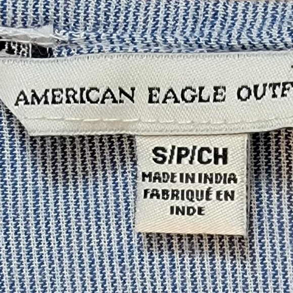 American Eagle Women's Top Ruffled Blue & White Striped Size Small (EUC) - Picture 3 of 5